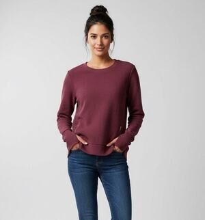 Addison Bay Polished Double Knit Everyday Pullover Berry Large EUC